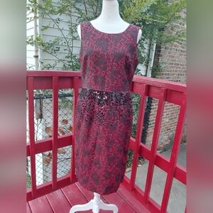 Jones New York Red and Black Midi Dress